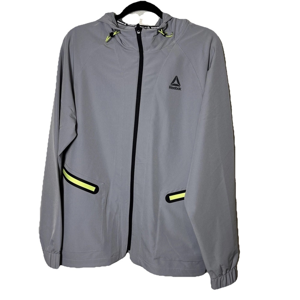 Reebok Classic Mens Grey Neon Full Zip Hooded Windbreaker Jacket REM251JK02 M